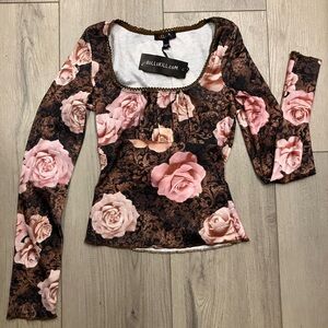 dELiA*s Pink and Brown Floral Long Sleeve Top